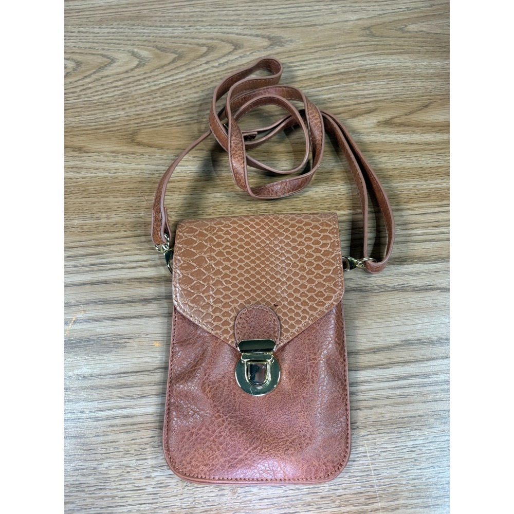 Brown Snake‎ Embossed Faux Leather Phone Crossbody Bag with Clear Window